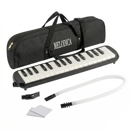 32-Key Soprano Melodica Air Piano Keyboard with Soft Long Tube & Short Mouthpiece, Durable ABS Material, Portable Beginner Instrument with Carrying Bag, Available in Black, Blue, Pink