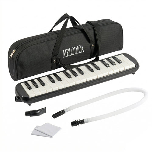 32-Key Soprano Melodica Air Piano Keyboard with Soft Long Tube & Short Mouthpiece, Durable ABS Material, Portable Beginner Instrument with Carrying Bag, Available in Black, Blue, Pink