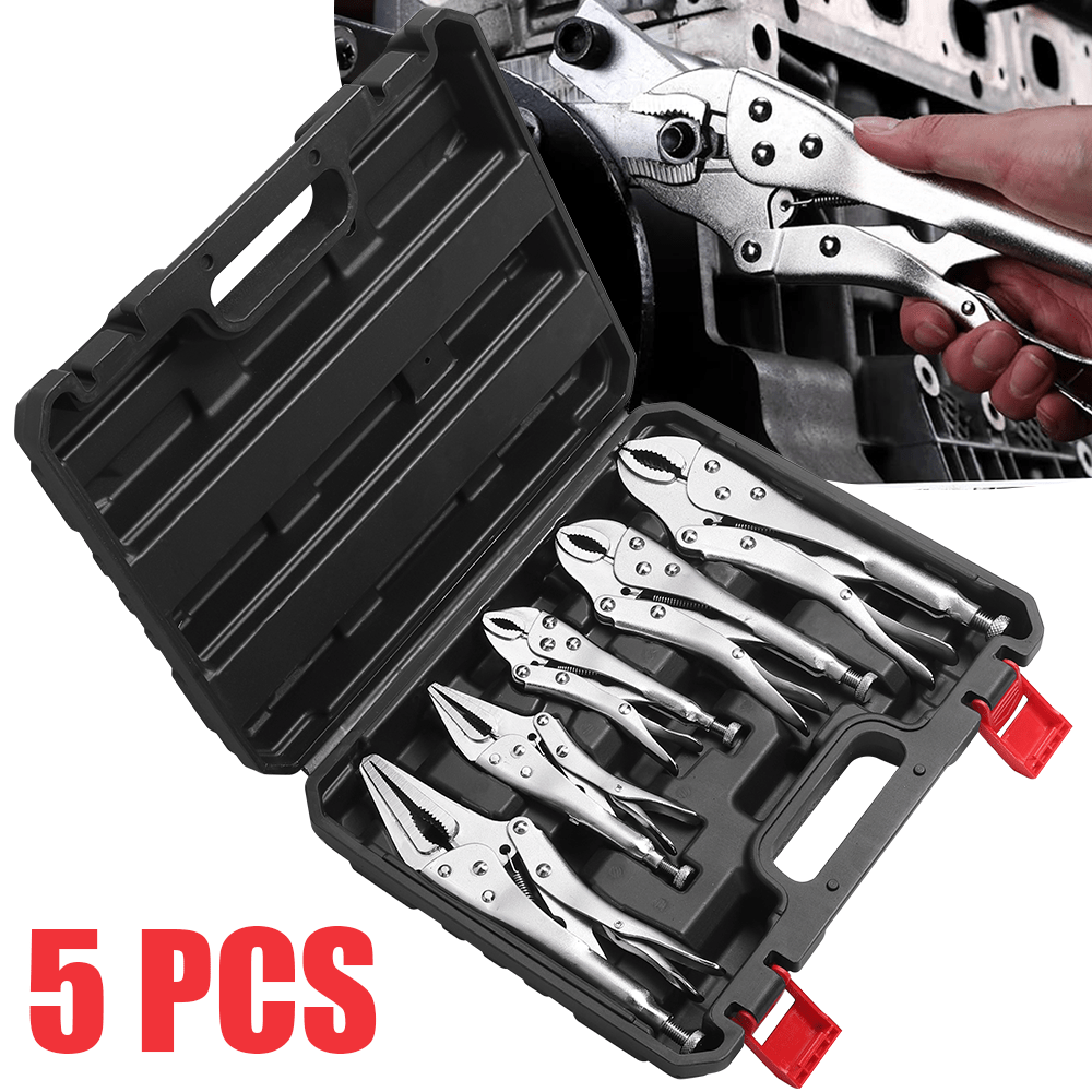 5pcs Set of Pliers, Locking Pliers Set(with Box), C-shaped Square-mouth Pliers, Used for Welding, Metal Bending, Woodworking, Ergonomic Handle, Household Repair Tool Set, Suitable for Cars, Ships, Household Appliances, Etc.