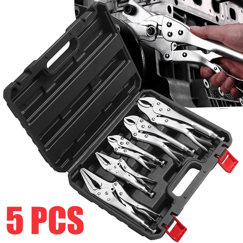 5pcs Set of Pliers, Locking Pliers Set(with Box), C-shaped Square-mouth Pliers, Used for Welding, Metal Bending, Woodworking, Ergonomic Handle, Household Repair Tool Set, Suitable for Cars, Ships, Household Appliances, Etc.