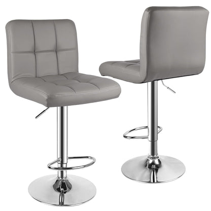 GartistGo Bar Stools Set of 2, 360° Swivel Adjustable Height Barstools with Waterproof PU Leather Upholstery, Heavy-Duty Metal Frame Counter Stools for Kitchen Breakfast Bar, Square