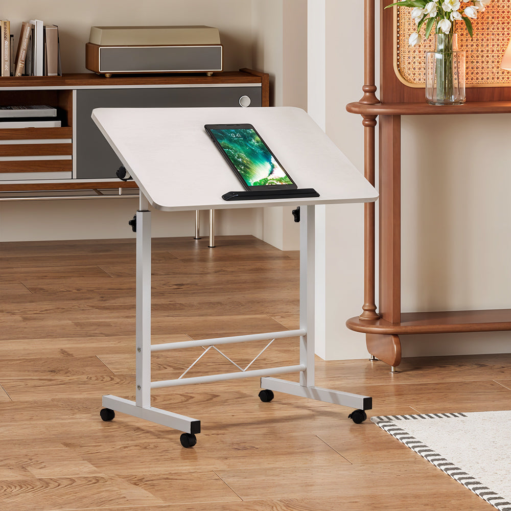 1pc Lifting Laptop Desk with Wheels, Foldable Desk, Minimalist Bedside Table, Sofa Side Table, Movable, Metal Bracket, Sturdy and Durable, White, 40*60*60-89cm