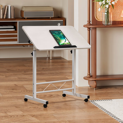 1pc Lifting Laptop Desk with Wheels, Foldable Desk, Minimalist Bedside Table, Sofa Side Table, Movable, Metal Bracket, Sturdy and Durable, White, 40*60*60-89cm