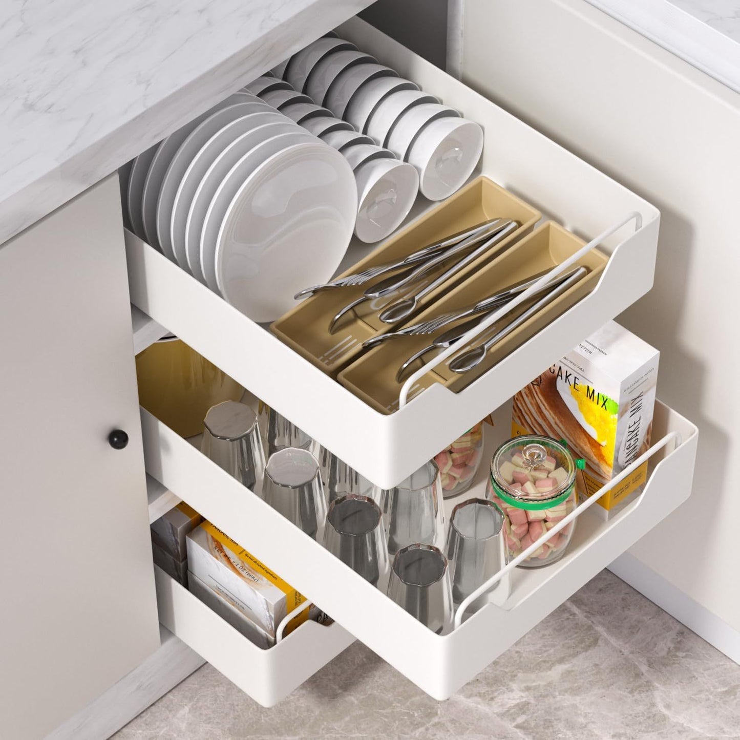 1/2pcs Pull Out Organizer, Multi-Functional Organizer, Fixed With Adhesive Nano Film, Easy To Store And Clean Built-In Drawer Design Storage Holder, For Kitchen And Bathroom, Home Organizers And Storage, Home Supplies