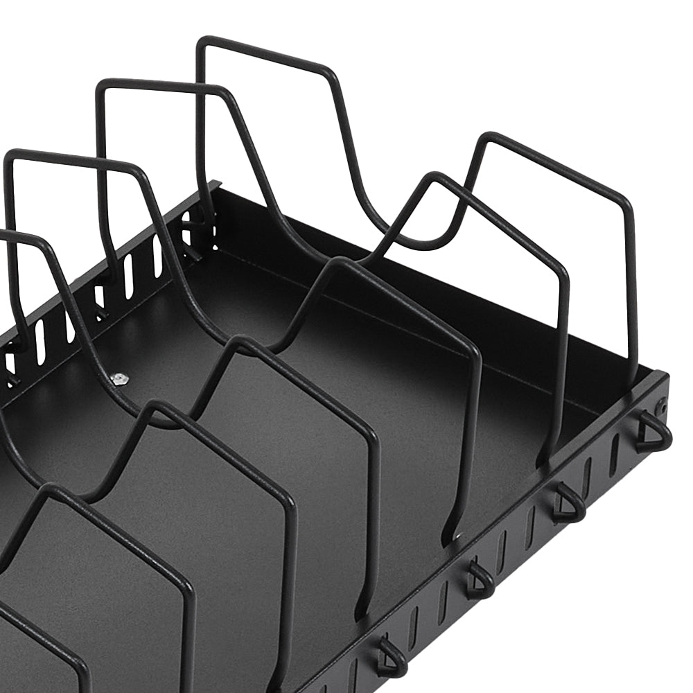 Pull-Out Commercial Utensil Rack, Cabinet Pot Lid Rack, Metal Carbon Steel Pot Lid Organizer, Dish Drying Rack, Pots and Pans Shelf with 8 Dividers/10 Dividers, Cutting Board Pot Storage Rack, Black