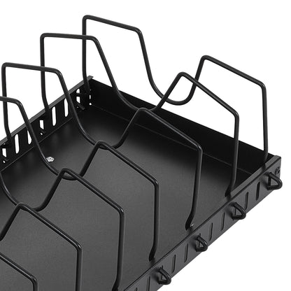 Pull-Out Commercial Utensil Rack, Cabinet Pot Lid Rack, Metal Carbon Steel Pot Lid Organizer, Dish Drying Rack, Pots and Pans Shelf with 8 Dividers/10 Dividers, Cutting Board Pot Storage Rack, Black