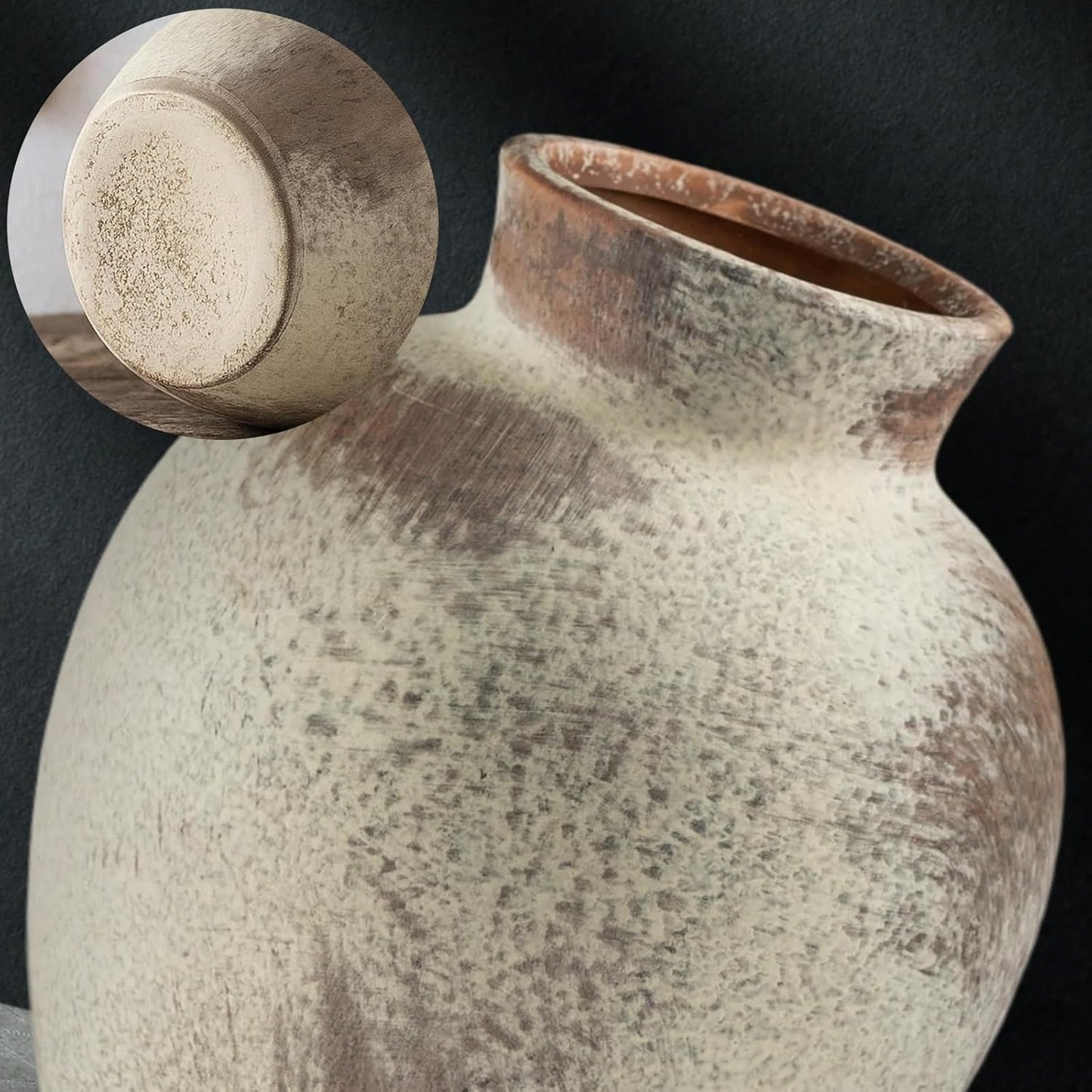 Ceramic Rustic Farmhouse Vase 6 Inch Terracotta Boho Flower Vase Decorative for Dried Flowers Home Decor Living Room Table Shelf Mantel Decoration (D5 x H6 inch)