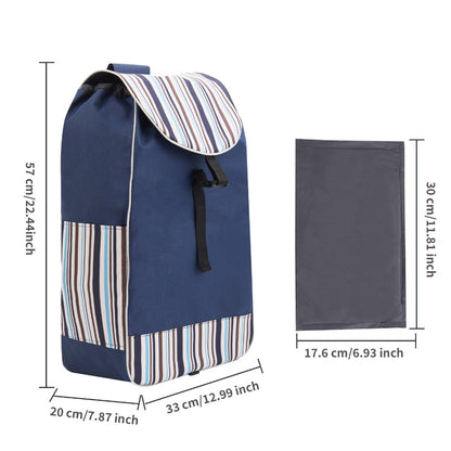 Shopping Trolley Replacement Bag Blue – Foldable Lightweight Bag with Sturdy Handles & Side Pockets for Grocery Shopping, Supermarket, Travel & Errands, 33x20x57cm (Bag Only)