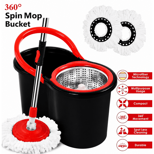 Etrendz 360° FLOOR MAGIC SPIN MOP BUCKET SET PREMIUM ROTATING DRY HEADS WITH 2 HEADS