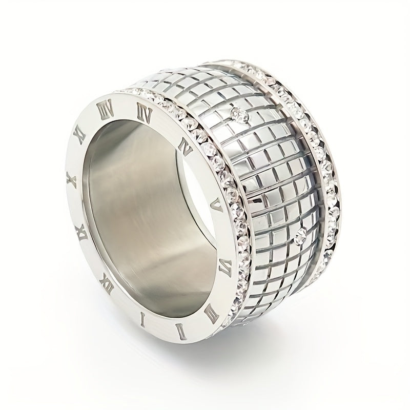 1pc Cross-Border New Karen Stainless Steel Large Roman Numeral Non-Fading High-End Exaggerated Ring