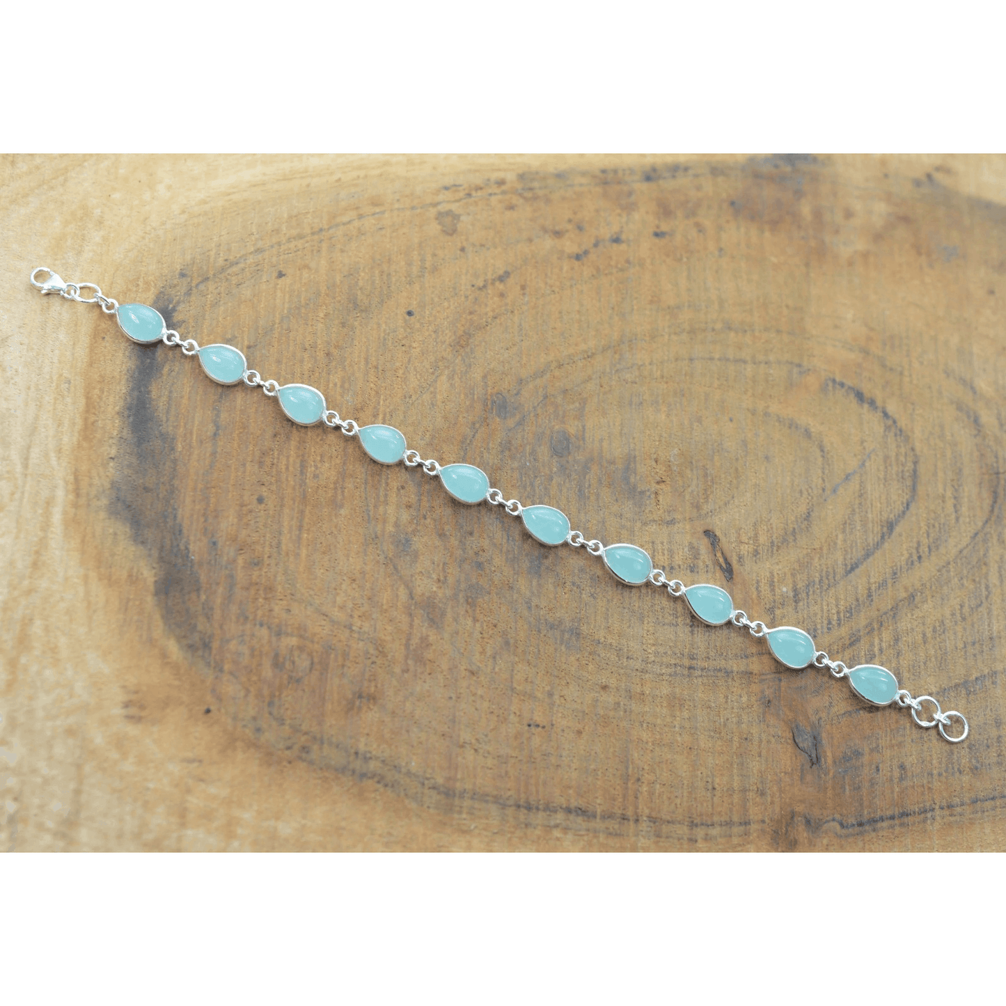 925 Sterling Silver Natural Gemstone Adjustable Bracelet ~ Teardrop Link Bracelet ~ Simple Elegant Jewelry
