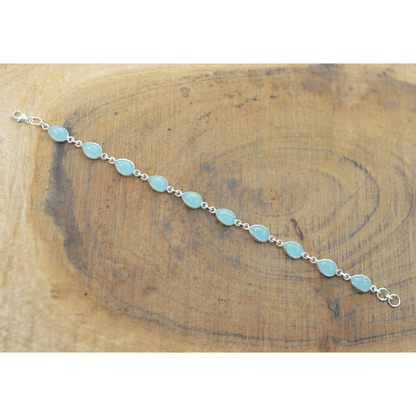 925 Sterling Silver Natural Gemstone Adjustable Bracelet ~ Teardrop Link Bracelet ~ Simple Elegant Jewelry