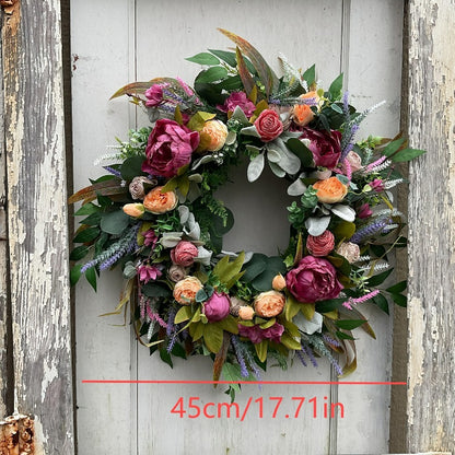 Luxurious Artificial Peony Rose Garland Wreath with Foliage - Blooming Peonies & Roses Suitable for Farmhouse, Wedding, Front Door Hanging, Spring Summer Decor, Plastic Flower Vine for Home Office Decoration
