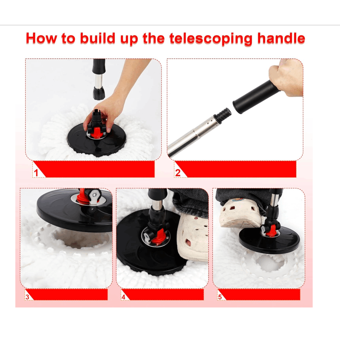 360° Spin Mop for Hard Floor – Cleaning Mop and Buckets Sets System with Easy Wring, Black 4 Reusable Microfiber Mop Heads – For Hardwood, Tile, Laminate, Vinyl Floors