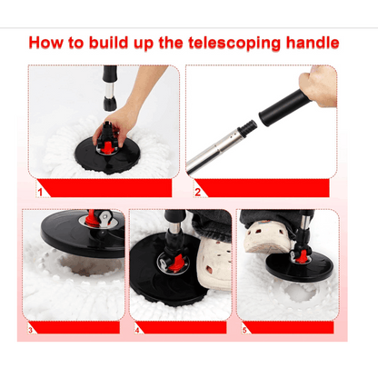 360° Spin Mop for Hard Floor – Cleaning Mop and Buckets Sets System with Easy Wring, Black 4 Reusable Microfiber Mop Heads – For Hardwood, Tile, Laminate, Vinyl Floors