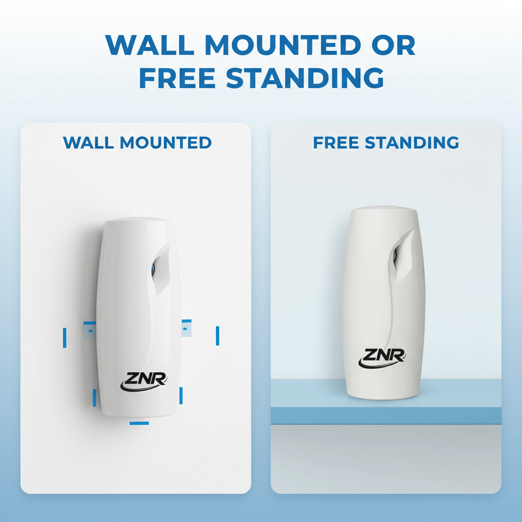 Automatic Air Freshener Spray Dispenser with 3 Fragrance Refills – Wall Mounted or Free Standing, White, Ideal for Home, Office & Bathroom