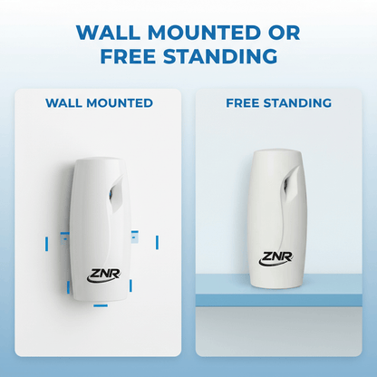 Automatic Air Freshener Spray Dispenser with 3 Fragrance Refills – Wall Mounted or Free Standing, White, Ideal for Home, Office & Bathroom
