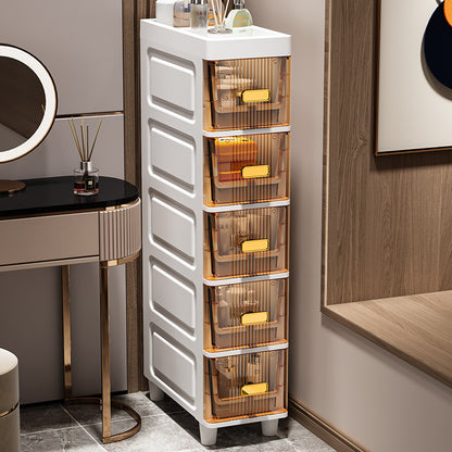 3/4/5/6 Tier Plastic Storage Bins with Drawer - Kitchen Narrow Shelf Storage Cabinet, Stackable Containers, Organizer System for Closet, Bathroom, Home, Office, Dorm
