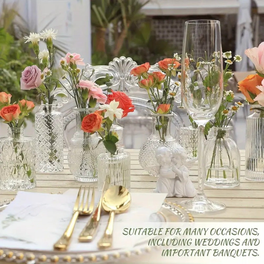Glass Bud Vases Set of 10 Clear Mini Vintage Flower Vases Wedding Table Centrepiece Home Party Decor Gift