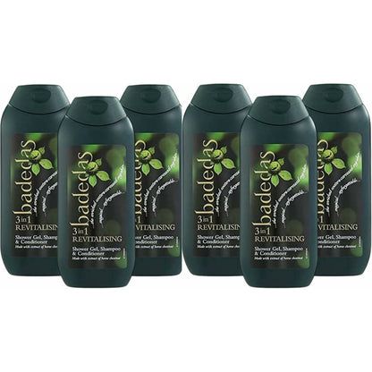 Badedas 3in1 Revitalising Shower Gel 200ml Body Wash, Shampoo & Conditioner - 6 Pack