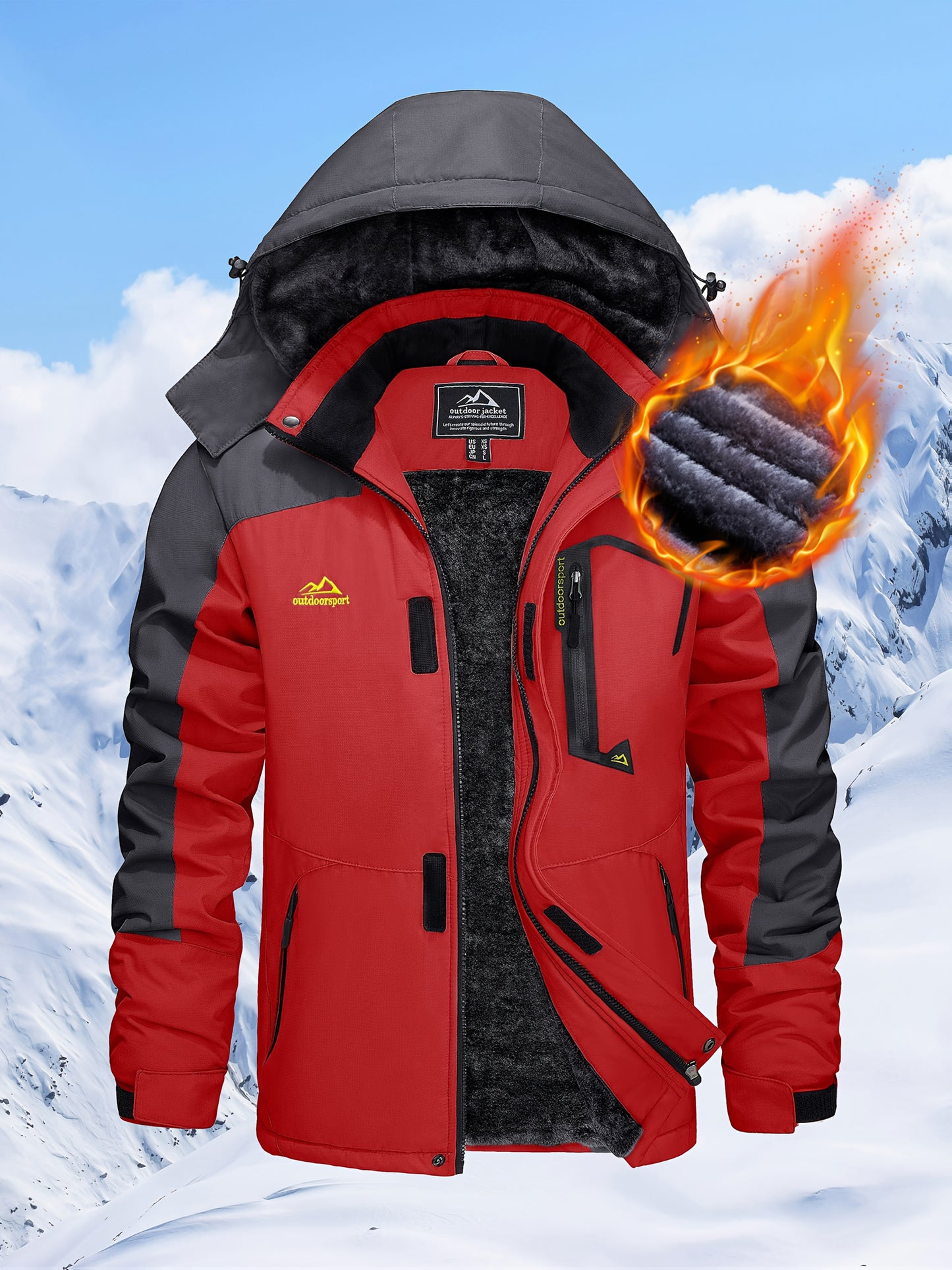 Men's Winter Warm Jackets Fleece Lined Coats Hooded Thermal Outdoor Thick Jacket Heavy Sport Hiking Jogging Camping Fishing Climbing Traveling Skiing Snowboarding Casual Parka