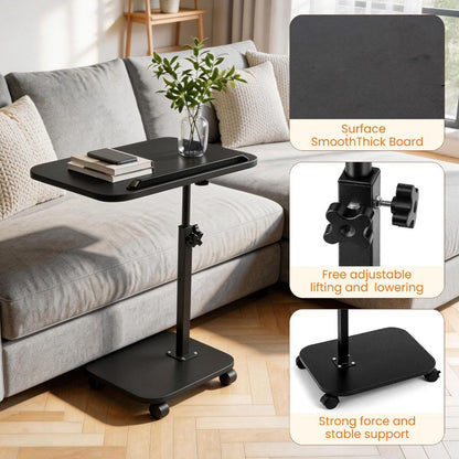 Foldable height adjustable with wheels, side table, 360 ° rotating laptop stand, small-sized home computer desk