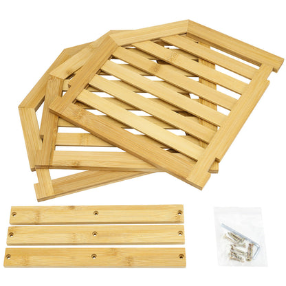 Bamboo Cabinet Shelf Organiser - 3 Tier Corner Shelf for Kitchen & Bathroom Countertop Cabinet Organiser Plate Rack Tidy Cupboard Shelf Insert Storage Organisation