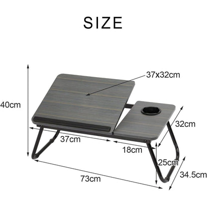[Cozy Comfort] 73*40cm Versatile Folding Laptop Desk with Cup Holder - 5-Level Adjustable Tilt, Portable & Sturdy Wooden Frame, Ideal for Reading, Studying & Serving Breakfast in Bed - Available in Black, Walnut, Natural, Pink