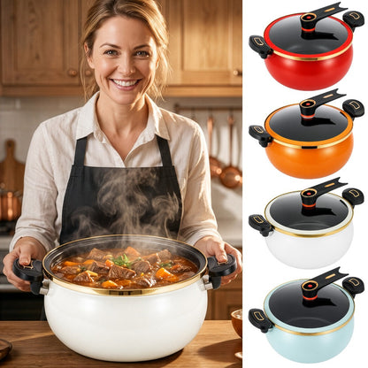 Large Capacity 8L Stew Pot with Lock Lid, Stock Pot for Braising, Soups, Stews, and Bread Baking, Induction Compatible, Oven & Stovetop Safe Kitchen Serving Essential