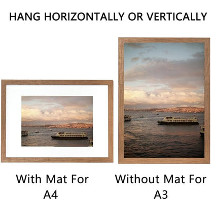 Set of 3 Wooden A3 Picture Frames with Mount, Freestanding & Wall Mountable, Ideal for Posters, Certificates, Photos