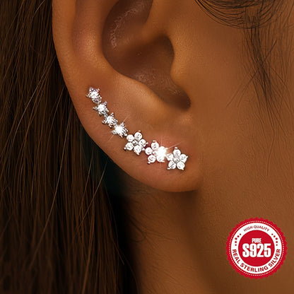 [S925 Silver Spliced Flower Earrings] A Pair of S925 Silver Women's Row of Spliced Flower Earrings - Hypoallergenic, Suitable for Daily Wear, Elegant ' Versatile Earrings - Holiday Gifts, Christmas Gifts/Essential for Gift Giving