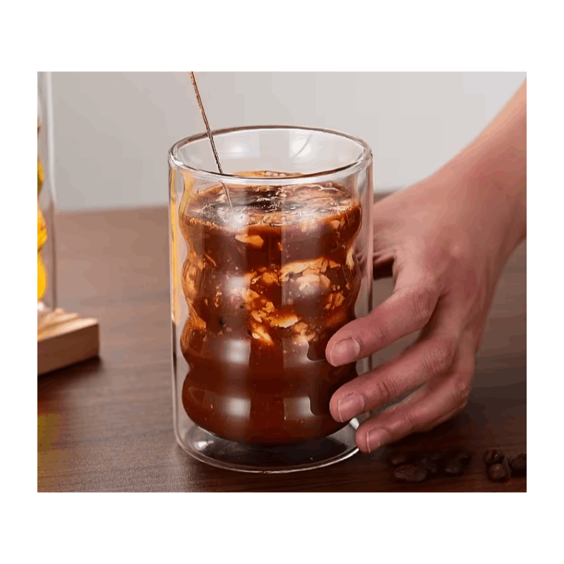 6pcs - 350ml, Latte Mocha, Double-Wall Heat-Resistant Glass Cappuccino, Latte, Tea, Coffee, Milk, Juice, Beer, Dual-Layer No-Handle Glass Cup with Built-In Spiral Lid, Perfect for Hot Beverages, Beverage Glassware, Sophisticated Drinkware, Heatresistant G