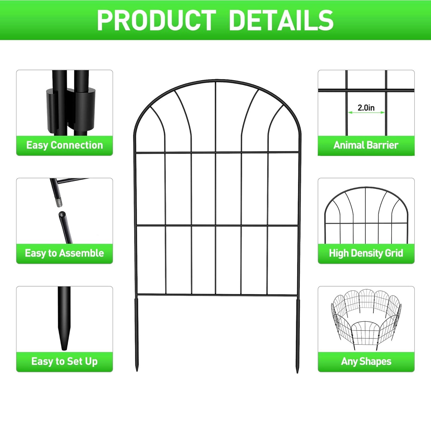 Decorative Garden Fence 10Pack, Metal Rustproof Iron Landscape Wire Folding Fencing Ornamental Panel, Outdoor Rustproof Fence Panel Animal Barrier Flower Bed Border for Patio Backyard (60cm X 330cm)
