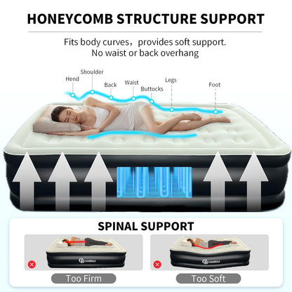 Casabella Air Bed - Airbed with Built-in Electric Air Pump, Self-Inflating/Deflating Single Air Mattress with Flocked Surface