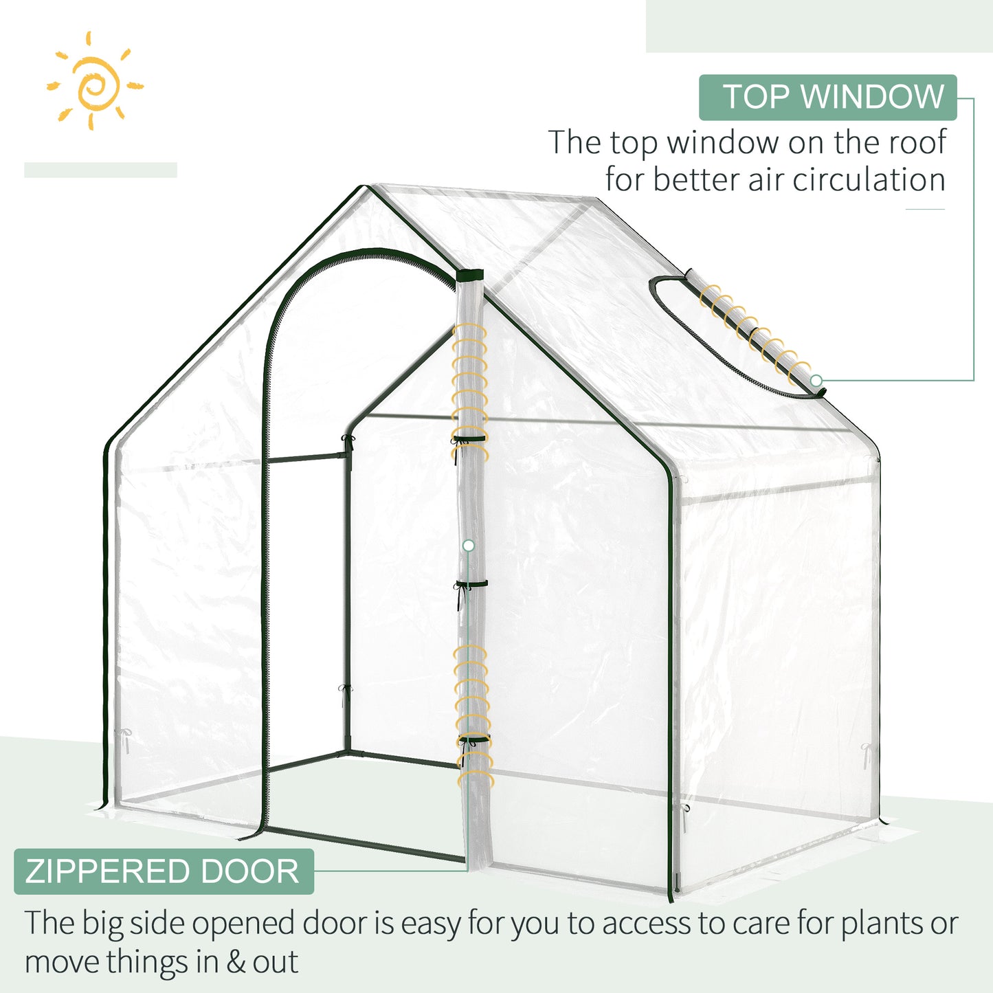 Walk In Mini Greenhouse Garden Outdoor Flower Planter Steel Frame w/ Zipped Door & Window, PE Cover, 180 x 100 x 168CM