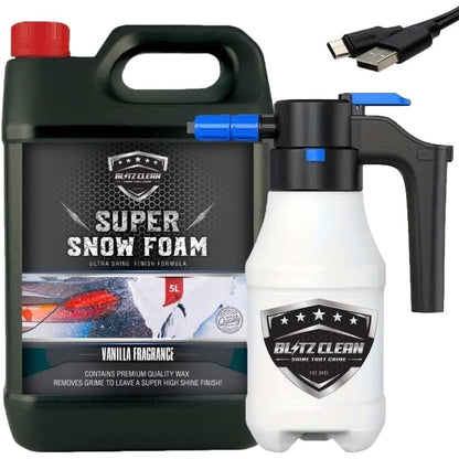 Snow Foam Plus Rechargeable Automatic Snow Cannon Sprayer Gun For Car Van Caravan 5L Super Thick Pre Wash Pressurised Snow Cannon Lance Kit No Jet/Pressure Washer Needed