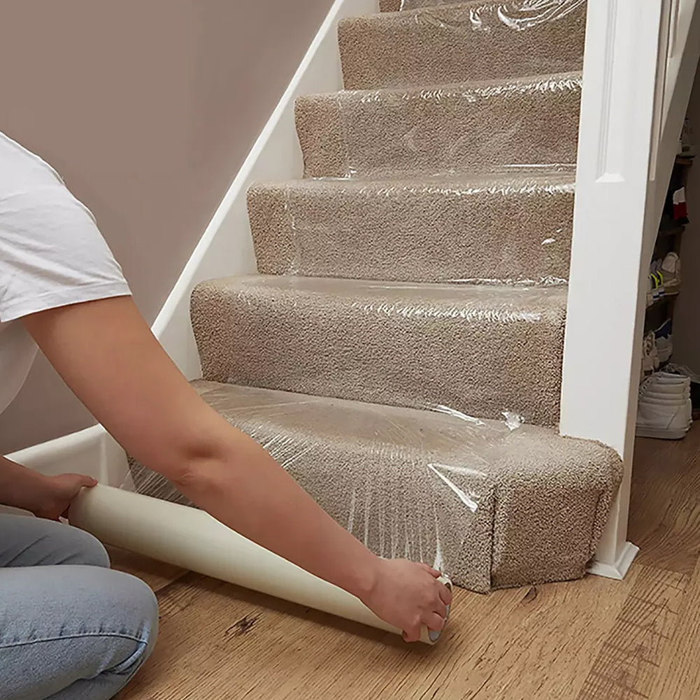 2 Roll Self Adhesive Clear Carpet Protector Film Temporary Protecting Floor Dust Sheet Cover, Stairs Home Office Hotel Floor Carpet Protector Roll, Home Renovation Furniture Covering Film, Extra Thick 90 Micron, 60cm*10m