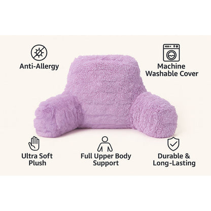 Teddy Fleece Reading Pillow with Arms Soft Backrest Support Cushion 65x40cm for Bed and Sofa in 4 Colours