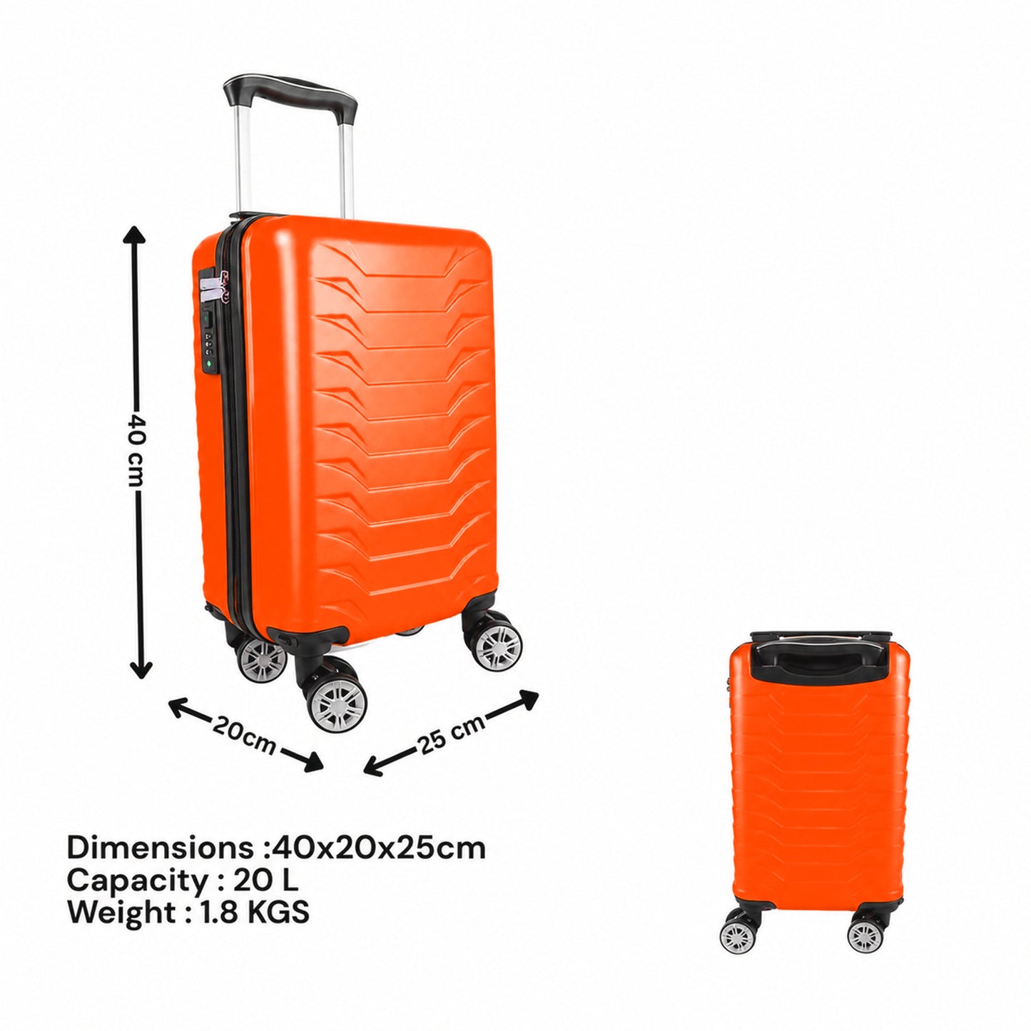 Direct Luggage Underseat Cabin Case 40 x 25 x 20 cm RyanAir Approved Size with Combination Lock and Detachable 360° Wheels T-HC-US-1627