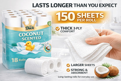 Coconut Scented Toilet Rolls 18 Pack – Soft Strong 3 Ply Toilet Paper with Fresh Fragrance for Home Bathrooms | Absorbent & Gentle, Everyday Value Bulk Pack