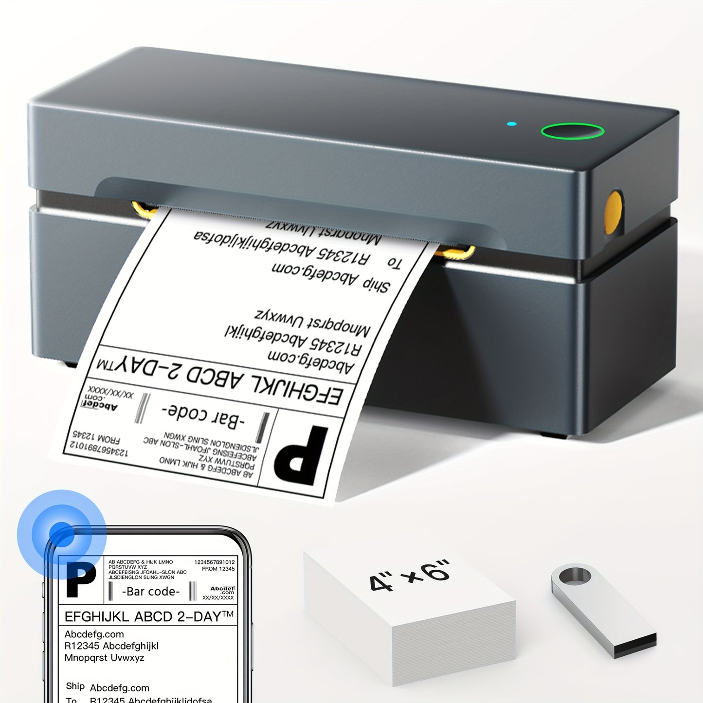 PL80EB Shipping Label Printer - Inkless&Portable 10.16x15.24 cm Thermal Label Printer For Small Business, Logistic And Home Use, Compatible With Mobile Phones And Computers(include 50 Sheets Paper)