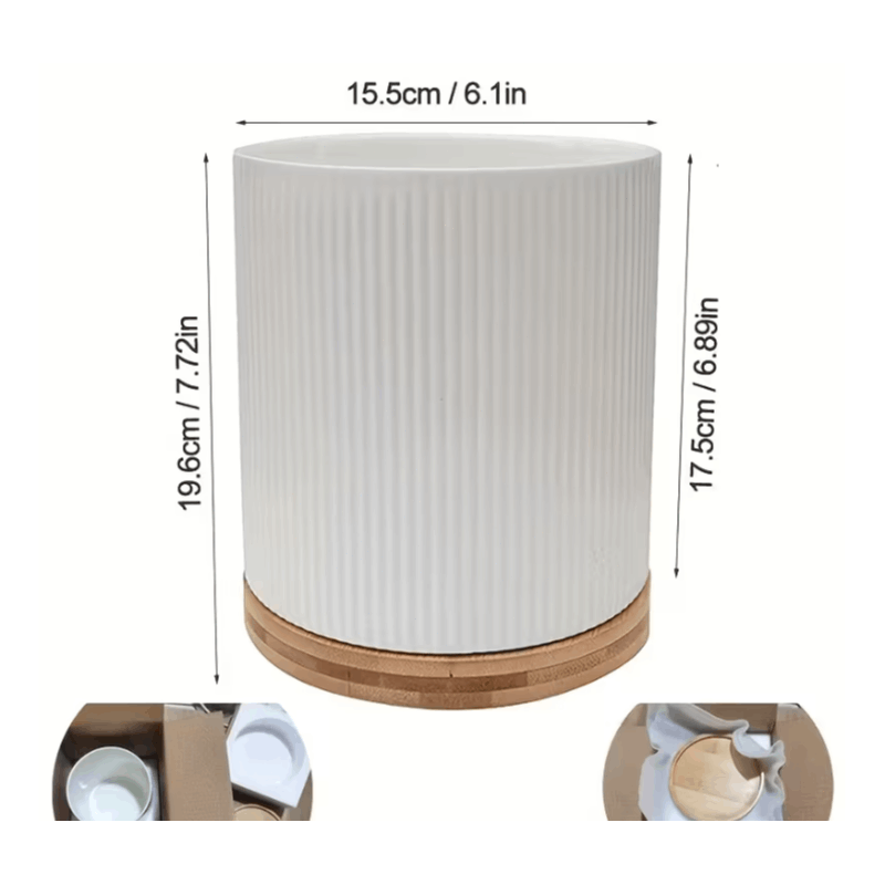 360° Rotating Ceramic Kitchen Organizer with Detachable Bamboo Base – Space-Saving Utensil Holder for Countertops, Perfect for Cooking Tools, Flower Vases, and Whisky Glasses, Kitchen Accessories