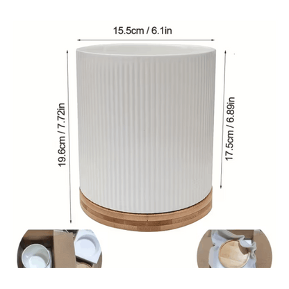 360° Rotating Ceramic Kitchen Organizer with Detachable Bamboo Base – Space-Saving Utensil Holder for Countertops, Perfect for Cooking Tools, Flower Vases, and Whisky Glasses, Kitchen Accessories