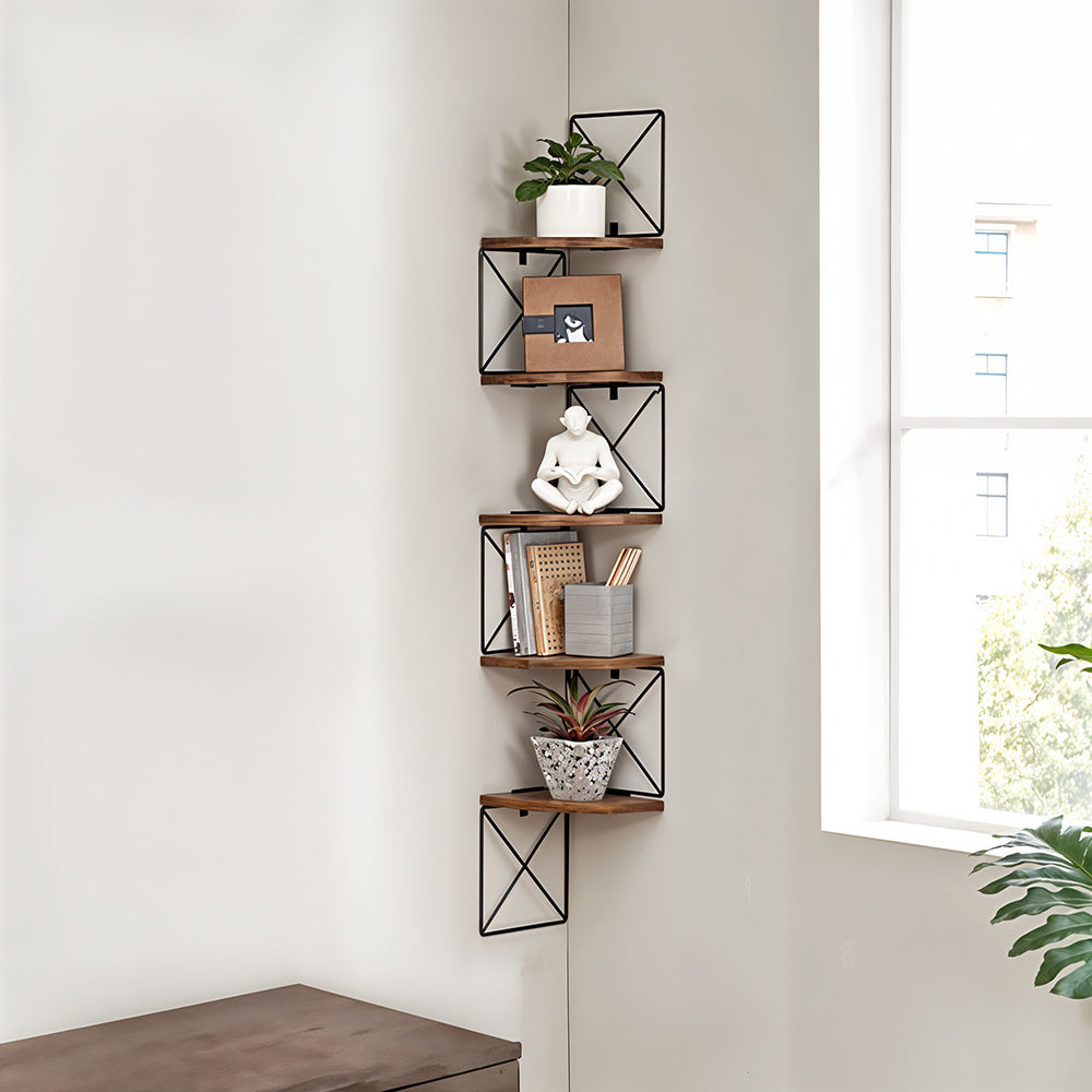 1pc 5-Tier Wooden Corner Shelf - Space-Saving Floating Bookcase & Display Stand | Easy Assembly Storage Rack for Books, Plants & Decor in Living Room, Office & Bathroom