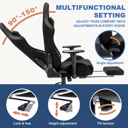 ANDYOU Gaming Chair, Breathable Office Chair, High Quality Fabric Soft Like Faux Fur. Ergonomic PC Chair, Adjustable Swivel Work Chairs with Footrest