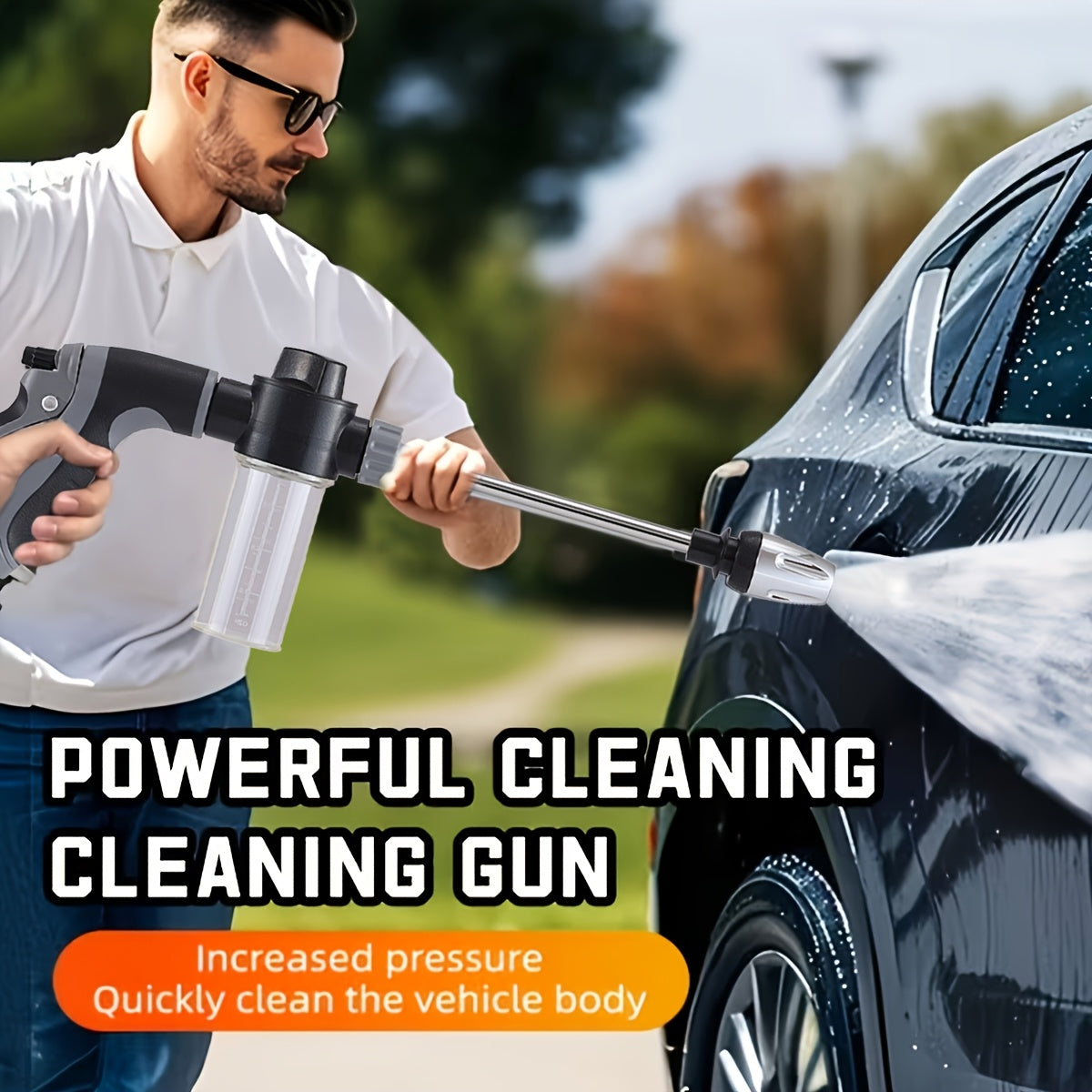 High-Pressure Car Wash Spray Gun With 360° Sprayer Nozzle, Detachable Soap Dispenser, Anti-Slip Grip And Extended Wash Gun, Ideal For Car Cleaning And Garden Watering Applications, Without Battery