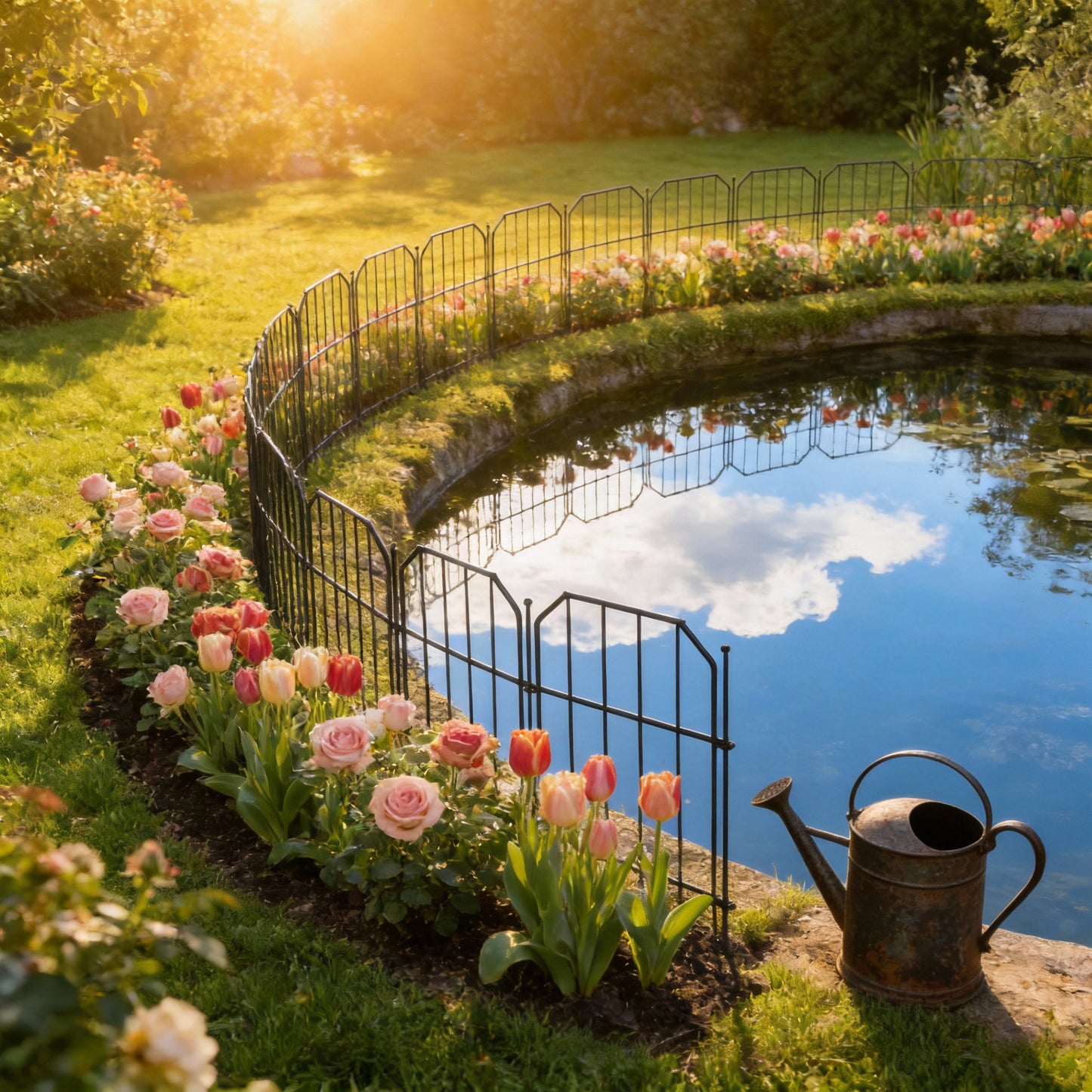[3D] Metal Decorative Garden Fence Metal Fence Panels Mesh Fence Border Fence Edging Landscape Fencing Animal Barrier for Flower Bed, Yard, Dogs, Pond, 10pcs/ 25pcs