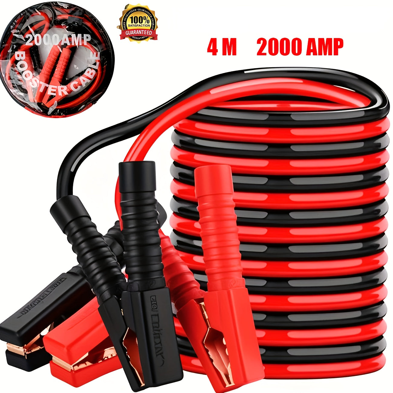 4M 2000AMP Heavy Duty Jump Leads Car Van Battery Starter Booster Cables Jumper, Without Battery