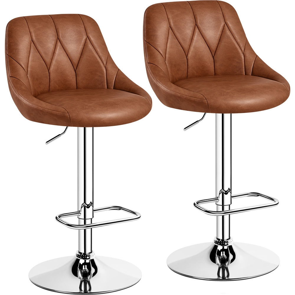 Costoffs 2PCS Bar Stools Faux Leather Swivel Barstools, Height Adjustable, Modern Bar Chairs with Ergonomic Backrest, Cushioned Seat, Chrome Footrest for Home Kitchen Island Bar Counter, Dark Grey/Black/Retro Brown/White/Light Grey