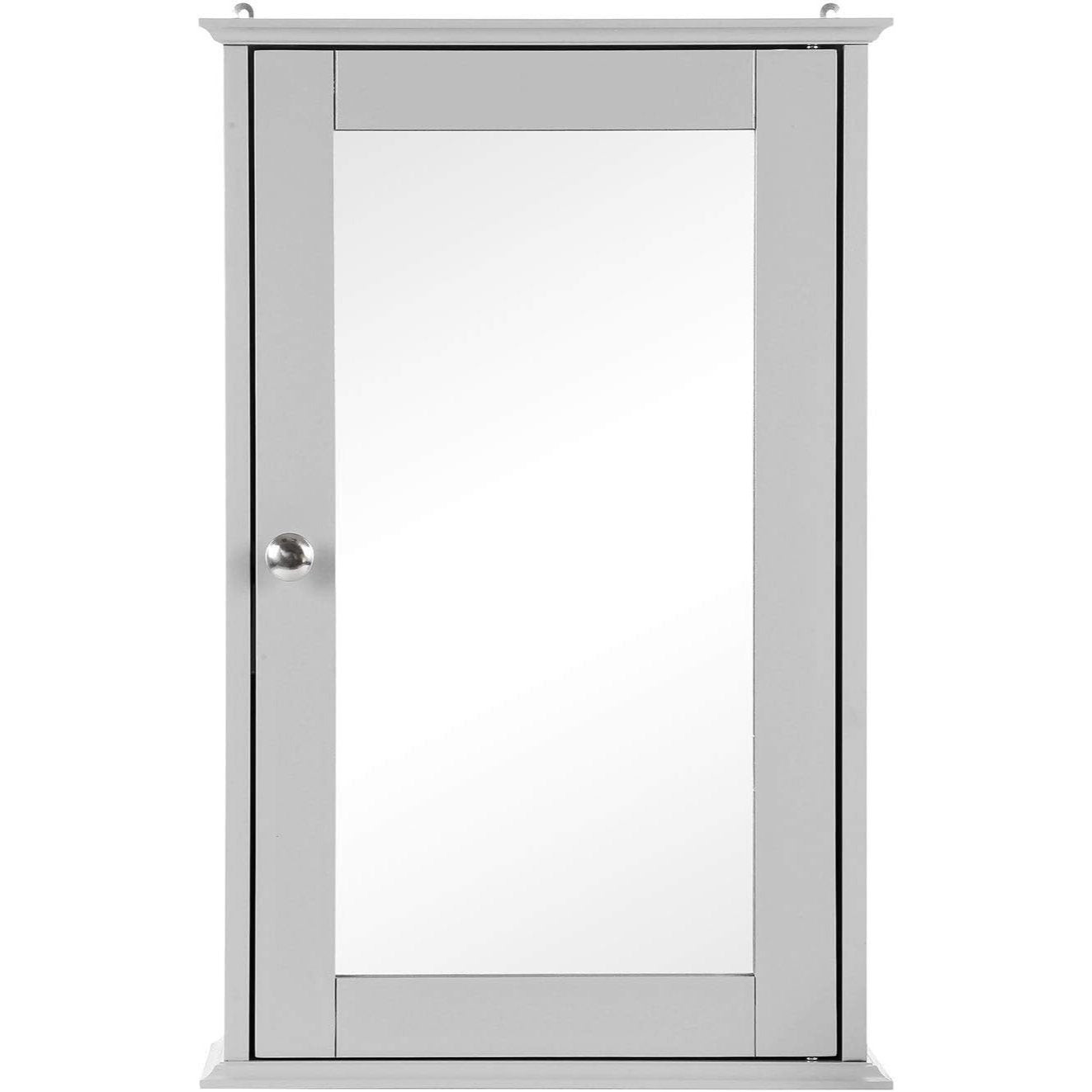 Single Door Mirrored Bathroom Cabinet Storage Cupboard Organiser Wall Mounted Mirror Cabinet with Adjustable Shelf 34cm x 15cm x 53cm